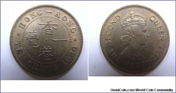 Rare and diffiuclt to find UNC grade 1980 years 10 cents E,Hong Kong,It has 20.2mm diameter,weight is 4.6g.