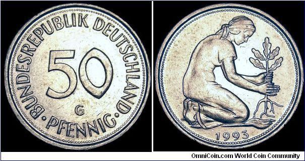 Germany - 50 Pfennig - 1993 - Weight 3,5 gr - Cu / Ni - Size 20 mm - Bundeskanzler / Helmut Kohl - Design / Richard M Werner, Oberursel (Taunus) - Mintage 11 200 000 - Edge Plain - Reference KM# 109.2