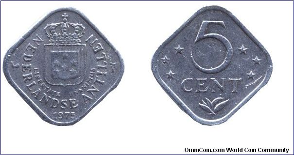 Netherlands, Antilles, 5 cents, 1974, Cu-Ni, Unusual shape.                                                                                                                                                                                                                                                                                                                                                                                                                                                         
