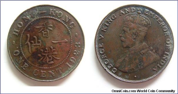 1923 years 1 cent,Hong Kong,It has 27mm diameter,weight 7.3g.