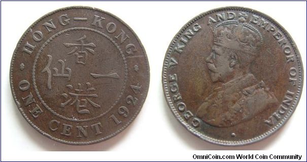 1924 years 1 cent,Hong Kong,It has 27mm diameter,weight 7.3g.