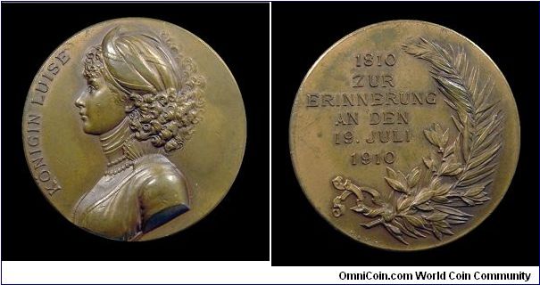 Centenary of the death of Luise, Queen of Prussia - AE medal - mm. 33