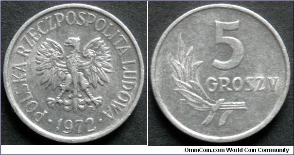 5 groszy.
1972, Aluminum.
Mintage 10.000.000 units.