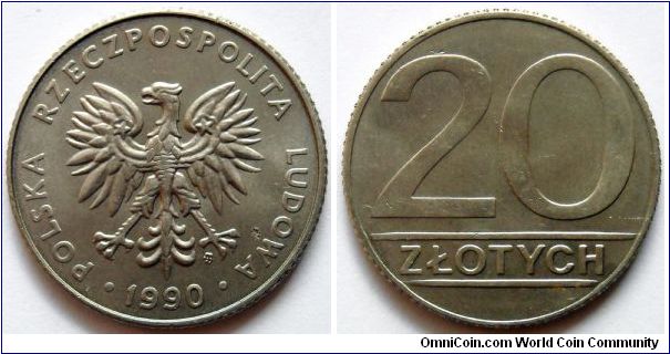 20 zlotych.
1990, Cu-ni. Mintage 104.712.000 units.