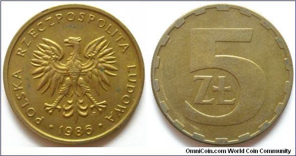 5 zlotych.
1986, Mintage 57.108.000 units.