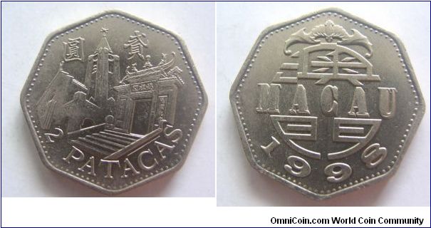 UNC grade 1998 years 2 Dollar .Macau.It has 27mm diameter,weight 9.6g
