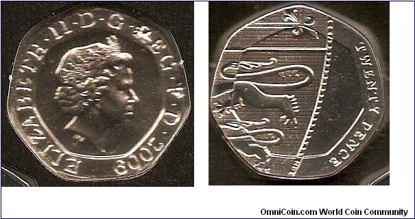 20 pence
obv. Queen Elizabeth II by Ian Rank-Broadley
rev. part of the Royal Arms by Matthew Dent
