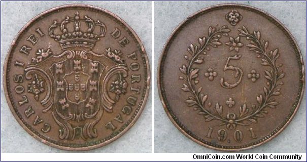 Portuguese Administration Provincial copper 5 Reis, mintage 800,000 units, very fine