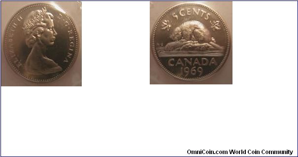 1969 proof-like 5 cents - Canada