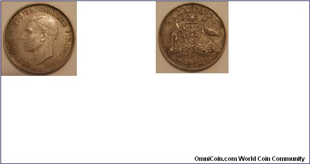1943-D sixpence - Australia. Minted in Denver, Colorado