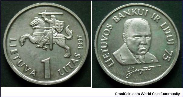 1 litas.
1997, 75 yrs. Bank of Lithuania, Prof. Vladas Jurgutis (1885-1966)