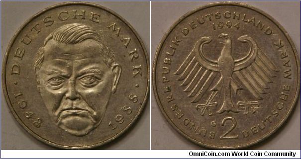 2 Deutsche Mark, 40 years of the Deutche Mark, Cu-Ni, 26 mm