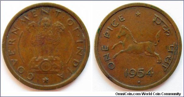 1 pice.
1954, (Bombay Mint)