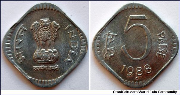 5 paise.
1988, (Mint Hyderabad)