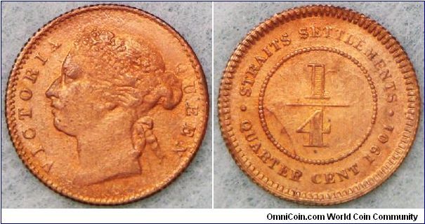 British Straits Settlements Victoria Quarter cent, genuine or fake? Weak struck obverse. At first I suspect it's a fake which look like cast but by using lens and examine other similar genuine pieces from other then concluded that it might be genuine. What do you think?