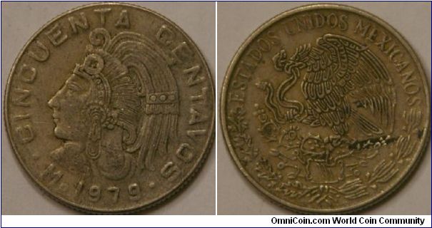 50 Centavos, same obverse and stylized reverse of 1960's version, 25 mm, Cu-Ni