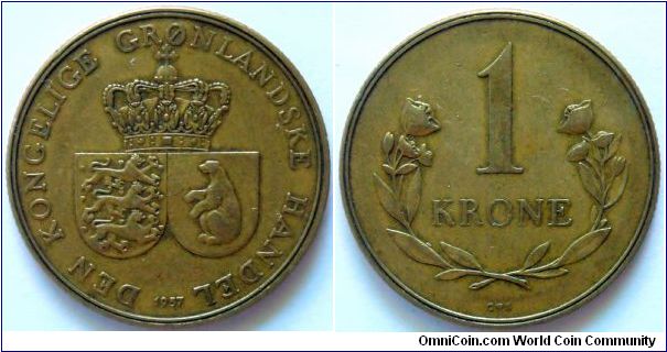 1 krone.
1957, Greenland
(Autonomous country within the Kingdom of Denmark)