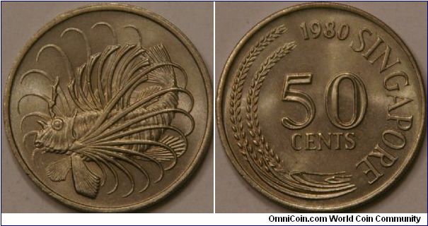50 Cents, exotic lion fish image, 28 mm, Cu-Ni