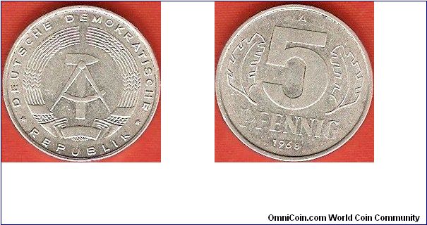 German Democratic Republic (East Germany)
5 pfennig
aluminum