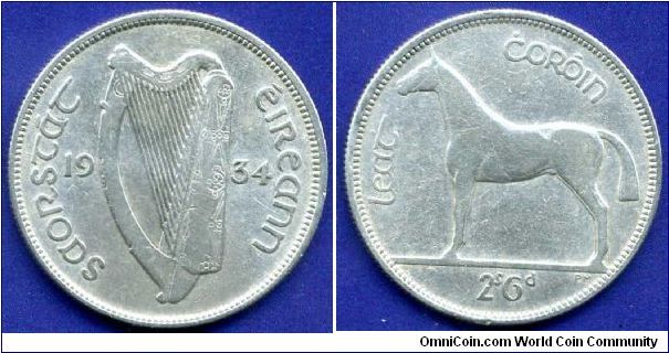 2-1/2 shillings (Half Crown).
Ireland Republic.
Mintage 480,000 units.


Ag750f. 14,14gr.
