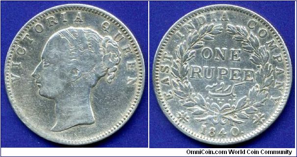 1 Rupee.
*East India Company*.
Victoria (1837-1901) Queen.


Ag917f. 11,66gr.