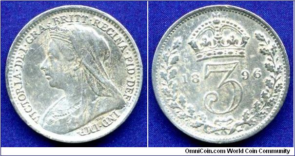 3 pence.
Victoria (1837-1901) Regina.
Mintage 4,607,000 units.


Ag925f. 1,41gr.