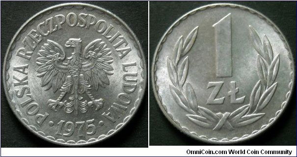 1 zloty.
1975, Aluminum.
Weight 2,12g. Mint; Kremnica. 
Mintage 22.000.106
units.