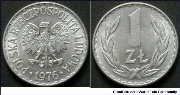 1 zloty.
1976, Aluminum.
Weight 2,12g.
Mintage 22.000.000 units.