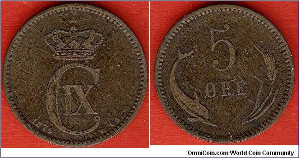 5 ore
crowned C IX monogram of king Christian IX
bronze