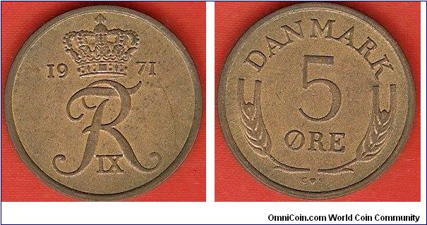 5 ore
crowned FR IX monogram of king Frederik IX
bronze