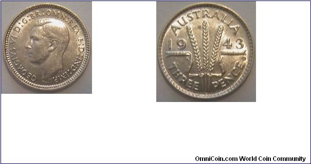 1943-D threepence - Australia