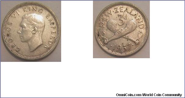 1937 threepence - New Zealand