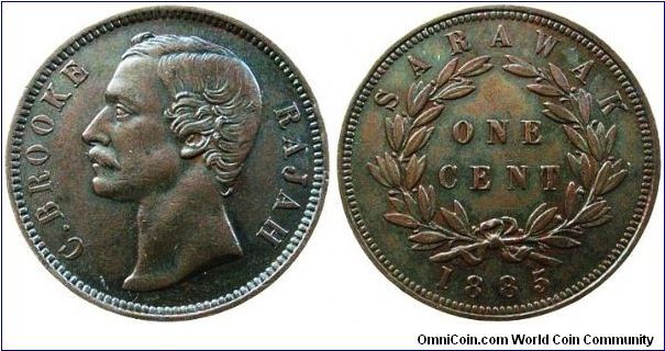 Sarawak Rajah Charles J. Brooke One Cent. Good EF ~ AU.