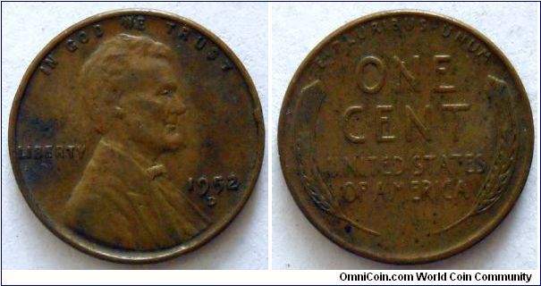 1 cent.
1952 (Denver Mint)