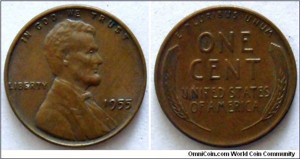 1 cent.
1955 (Philadelphia Mint)