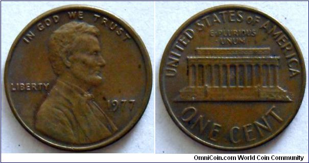 1 cent.
1977 (Philadelphia Mint)