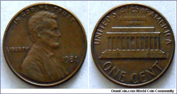 1 cent.
1981 (Philadelphia Mint)