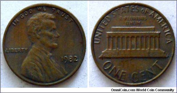 1 cent.
1982 (Philadelphia Mint)