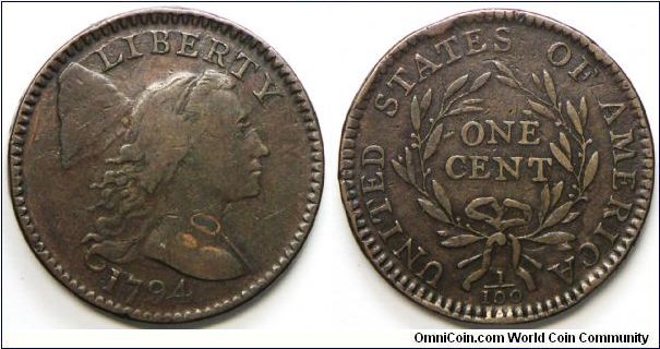 Liberty Cap Large Cent, Head of 1795. 
SHELDON 71.