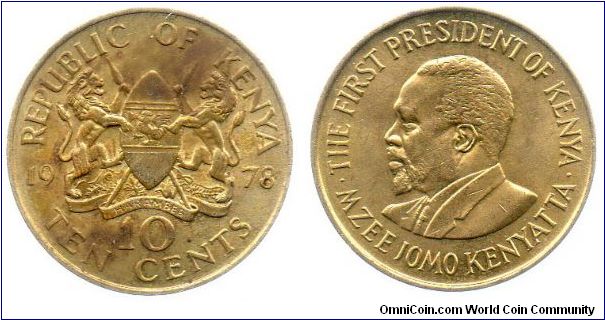 1978 10 cents - Mzee Jomo Kenyatta - First President of Kenya