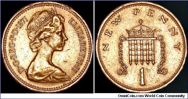 United Kingdom - 1 New Penny - 1971 - Weight 3,56 gr - Bronze - Size 20,32 mm - Ruler / Elizabeth II - Designer Obverse / Arnold Machin - Designer Reverese / Christopher Ironside - Mintage 1 521 666 000 - Edge : Plain - Reference KM# 915