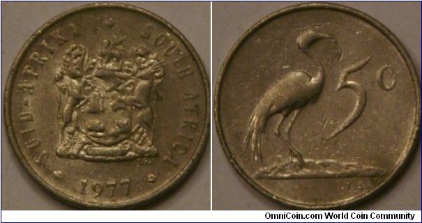 5 cents, with bird (blue crane), Ni, 17 mm
