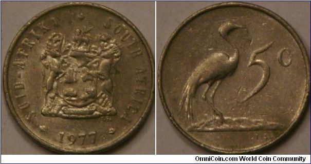 5 cents, with bird (blue crane), Ni, 17 mm