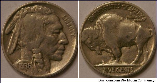 ''Buffalo Nickel'' (5 cents). actually found in change by my son in-law, 21 mm