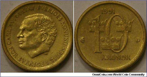 10 Kronor, small thick coin, 20 mm by 3 mm