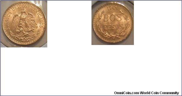1945-Mo (Mexico City) 2 pesos - United States of Mexico. This is likely a restike (struck from 1951-1972 and in 1996)