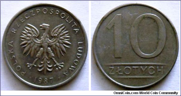10 zlotych.
1987, Cu-ni. Weight 7,7g. Diameter 25mm. Mintage 69.635.655 units.
