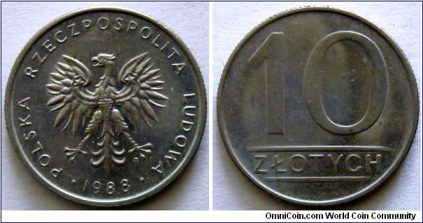 10 zlotych.
1988, Cu-ni. Weight 7,7g. Diameter 25 mm. Mintage 102.493.200 units.