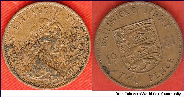 2 pence
state shield of Jersey
Elizabeth II by Arnold Machin
bronze