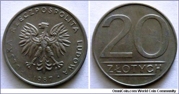 20 zlotych.
1987, Cu-ni. Weight8,7g. Diameter 26mm. Mintage 22.213.410 units.